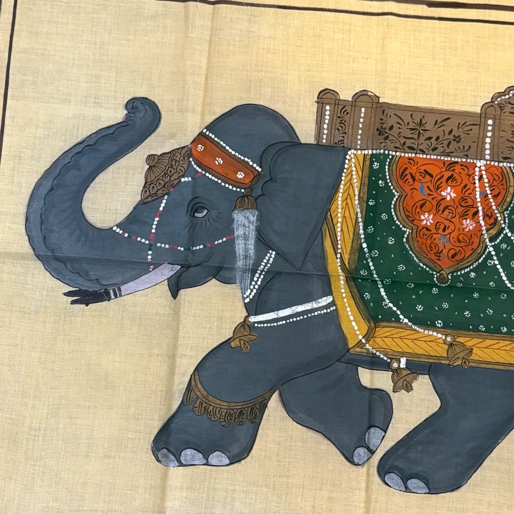 Made in India * Vintage Elephant Painting Tapestry Cloth Fabric EUC Retro Indian